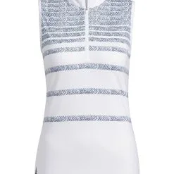 Adidas Women's Herringbone Stripe Sleeveless Polo Shirt - Crew Navy