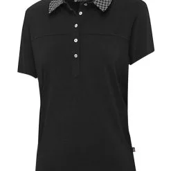Birdee Sport Women's Bay City Button Short Sleeve Top - Black Check