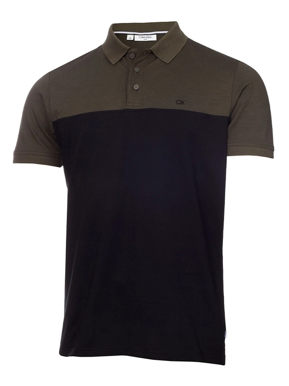 Calvin Klein Colour Block Polo Shirt - Olive Marl/Black 3 Calvin Klein Colour Block Polo Shirt - Olive Marl/Black