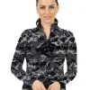 IBKUL Camo Print Long Sleeve Mock Neck Top - Grey/Black