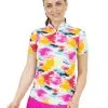 IBKUL Matilda Print Short Sleeve Mock Neck - Hot Pink Multi