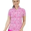 IBKUL Terra Print Short Sleeve Mock Neck - Pink -Deals Clearance Store shirt ib2201726420ldy20pink 3 56006.1669705036