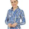 IBKUL Kamila Print Adjustable Long Sleeve Zip Polo - Blue/Black