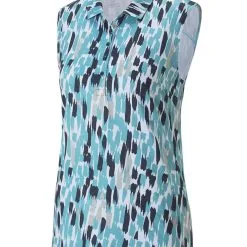 Puma Women's CLOUDSPUN Three Brush Sleeveless Golf Polo - Navy Blazer/Dusty Aqua