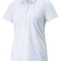 Puma Women's MATTR Fancy Plants Golf Polo - Bright White/Light Aqua