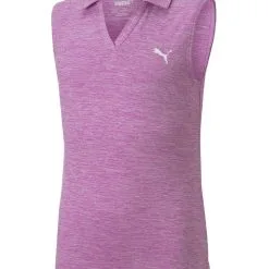 Puma JR Girls Heather Sleeveless Golf Polo - Mauve Pop