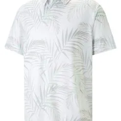 Puma CLOUDSPUN Palm Leaf Golf Polo - Bright White/Minty Burst