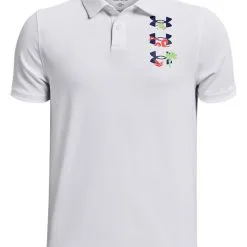 Under Armour JR Boys Performance Paradise Graphic Polo - White/Bauhaus Blue