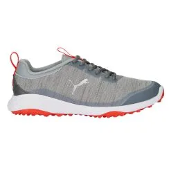 Puma FUSION Pro Wide Golf Shoes - Cool Mid Grey/Puma Silver/Red Blast