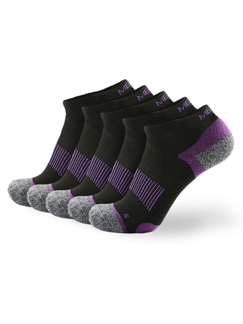 Meikan Socks Meikan 5 Pack Women's Low Cut Performance Sports Socks - Black/Purple 3 Meikan Socks Meikan 5 Pack Women's Low Cut Performance Sports Socks - Black/Purple