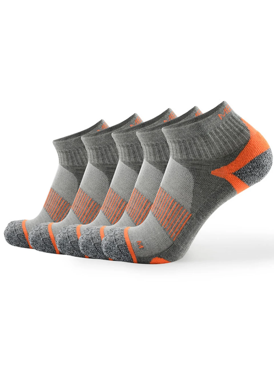 Meikan Socks Meikan 5 Pack Quarter Cut Performance Sports Socks - Grey/Orange 3 Meikan Socks Meikan 5 Pack Quarter Cut Performance Sports Socks - Grey/Orange